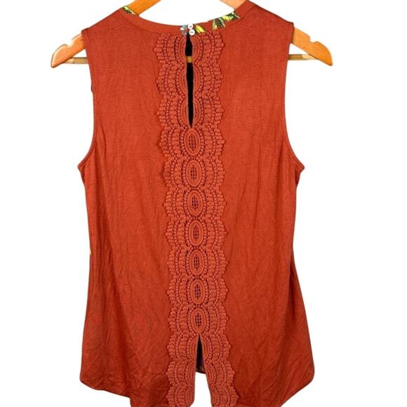 Daniel Rainn Quin Blouse Rust Floral Embroidered Lace Split Hem Size S NWT Boho - Picture 2 of 7
